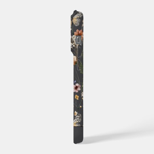 Charcoal Gray Watercolor Wildflowers Pattern Name  iPhoneケース (左側面)