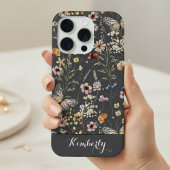 Charcoal Gray Watercolor Wildflowers Pattern Name  iPhoneケース