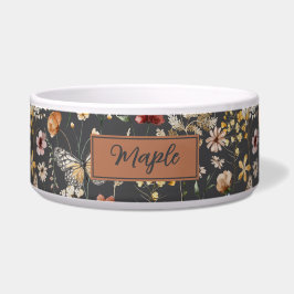 Charcoal Gray Wildflower Personalized Pet ボウル