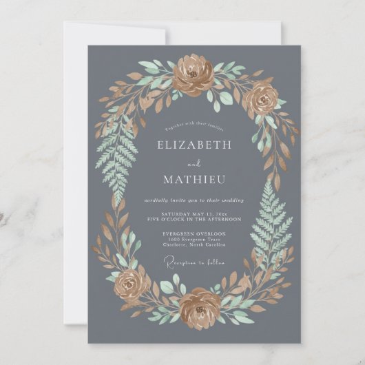 Charcoal Grey Atmospheric Autumnal Wedding 招待状 (正面)