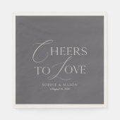 Charcoal Grey “Cheers to Love” Wedding スタンダードランチョンナプキン (正面)