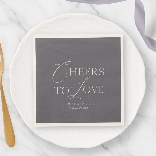 Charcoal Grey “Cheers to Love” Wedding スタンダードランチョンナプキン