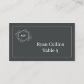 Charcoal Grey Monogram Crest Place Cards プレイスカード (裏面)
