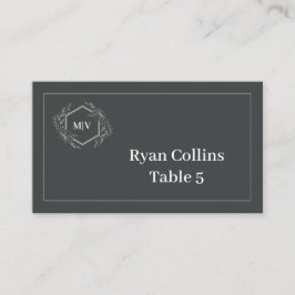 Charcoal Grey Monogram Crest Place Cards プレイスカード