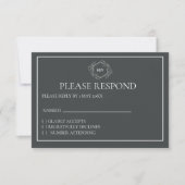 Charcoal Grey Monogram Crest RSVP card (正面)