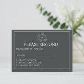 Charcoal Grey Monogram Crest RSVP card (スタンド正面)