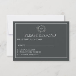 Charcoal Grey Monogram Crest RSVP card
