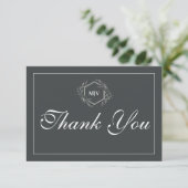 Charcoal Grey Monogram Crest Thank You Card サンキューカード (スタンド正面)