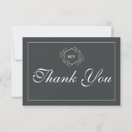 Charcoal Grey Monogram Crest Thank You Card サンキューカード