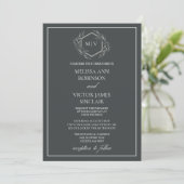 Charcoal Grey Monogram Crest Wedding Invitation 招待状 (スタンド正面)