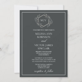 Charcoal Grey Monogram Crest Wedding Invitation 招待状