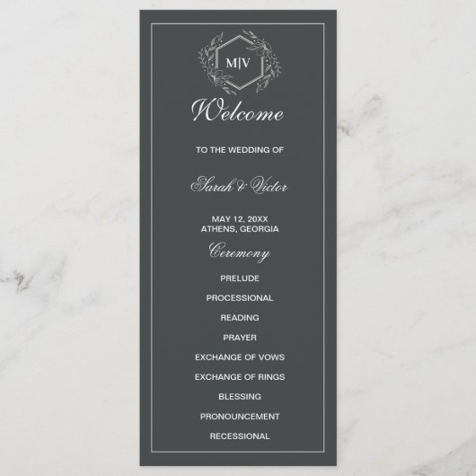 Charcoal Grey Monogram double side program card  プログラム (正面)