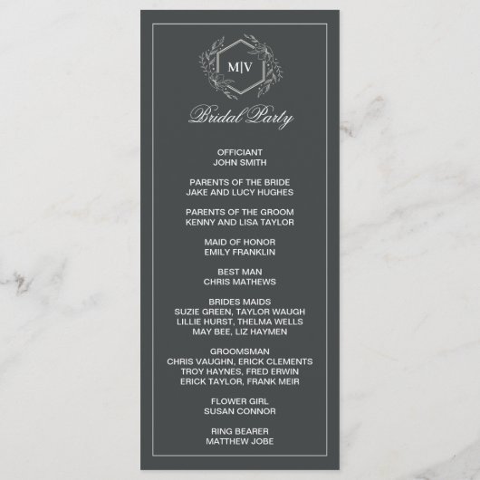 Charcoal Grey Monogram double side program card  プログラム (裏面)