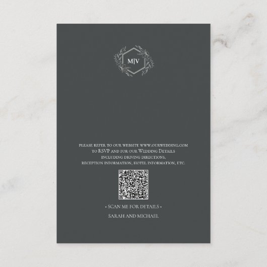 Charcoal Grey QR Code Monogram Enclosure Card エンクロージャーカード (裏面)
