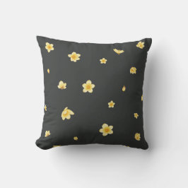 Charcoal Japanese Wintersweet Floral Pattern クッション