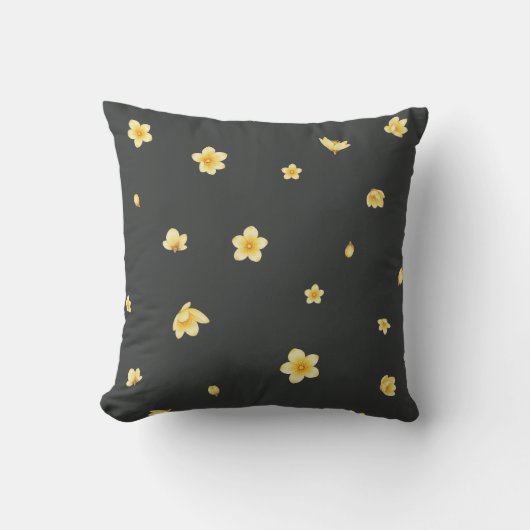 Charcoal Japanese Wintersweet Floral Pattern クッション (正面)
