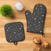 Charcoal Lily of the Valley Floral Pattern 鍋つかみ&鍋敷きセット (トップダウン)