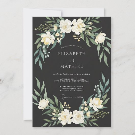 Charcoal Majestic Botanical Wedding 招待状 (正面)