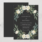 Charcoal Majestic Botanical Wedding 招待状 (正面/裏面)