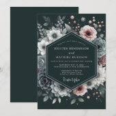 Charcoal Mauve Luminous Bloom Wedding 招待状 (正面/裏面)