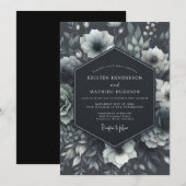 Charcoal Moody Anemone Wedding 招待状 (正面/裏面)