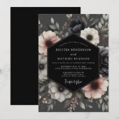 Charcoal Moody Anemone Wedding 招待状 (正面/裏面)