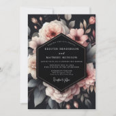 Charcoal Moody Bloom Wedding 招待状 (正面)