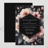 Charcoal Moody Bloom Wedding 招待状 (正面/裏面)