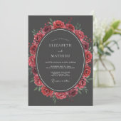 Charcoal Moody Rose Wedding 招待状 (スタンド正面)