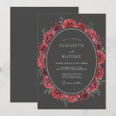 Charcoal Moody Rose Wedding 招待状 (正面/裏面)