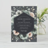 Charcoal Muted Anemone Wedding 招待状 (スタンド正面)