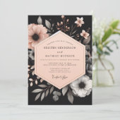 Charcoal Peach Luminous Bloom Wedding 招待状 (スタンド正面)