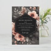 Charcoal Peach Shadowy Flora Wedding 招待状 (スタンド正面)