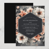 Charcoal Peach Still Life Wedding 招待状 (正面/裏面)