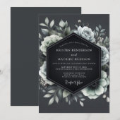 Charcoal Penumbral Bloom Wedding 招待状 (正面/裏面)
