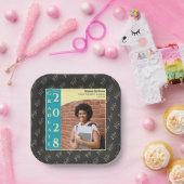 Charcoal Photo Modern Graduation Cap Party ペーパープレート (パーティー)