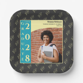 Charcoal Photo Modern Graduation Cap Party ペーパープレート