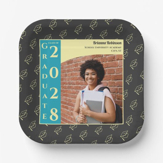 Charcoal Photo Modern Graduation Cap Party ペーパープレート (正面)