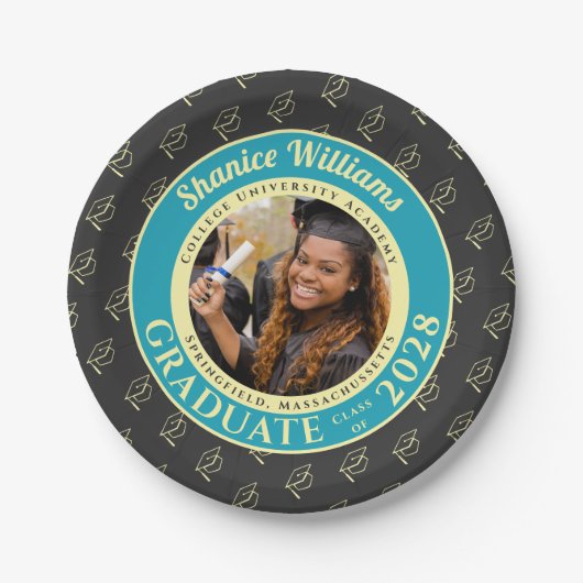 Charcoal Photo Modern Graduation Party ペーパープレート (正面)