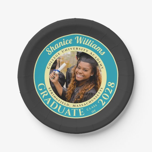 Charcoal Photo Modern Graduation Party ペーパープレート (正面)