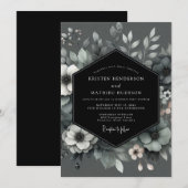 Charcoal Poetic Bloom Wedding 招待状 (正面/裏面)