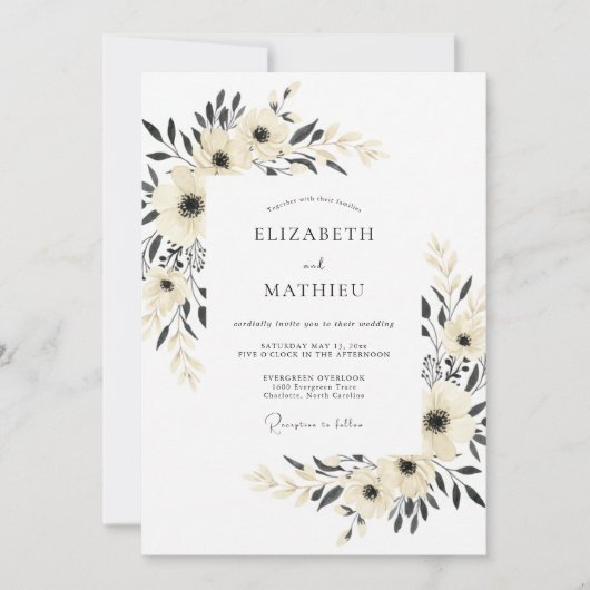 Charcoal Serene Minimalist Wedding 招待状 (正面)