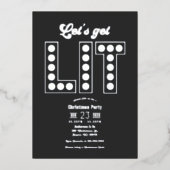 Charcoal Shine Let's Get Lit Retro Christmas Party 箔招待状 (正面)