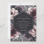 Charcoal Somber Flora Wedding 招待状 (正面)