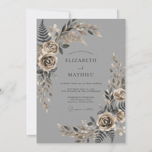 Charcoal Sophisticated Vintage Wedding 招待状 (正面)