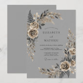 Charcoal Sophisticated Vintage Wedding 招待状 (正面/裏面)