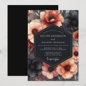 Charcoal & Terracotta Dramatic Bloom Wedding 招待状 (正面/裏面)