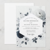 Charcoal Watercolor Bloom Wedding 招待状 (正面/裏面)
