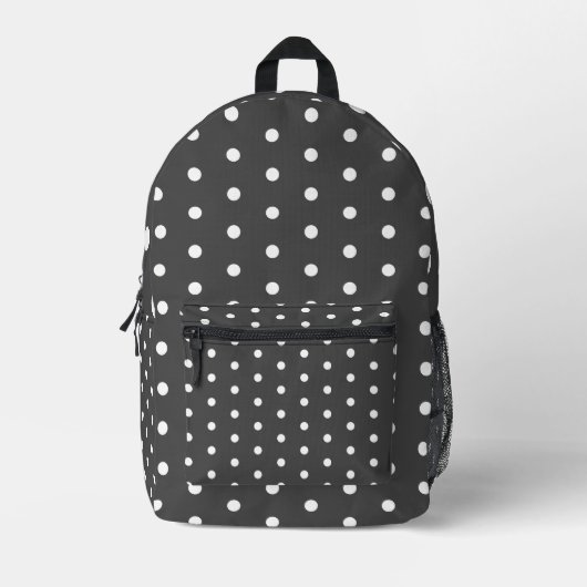 Charcoal & White Polka Dot Backpack – Urban Edge プリントバックパック (正面)