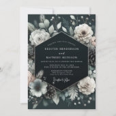 Charcoal Wintry Pine Wedding 招待状 (正面)